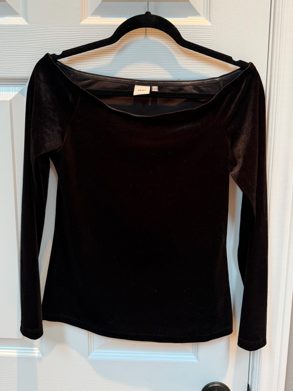 Black Velvet Long-Sleeve Boatneck Top